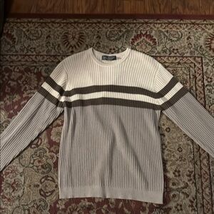 Men's Gray and White Striped Sweater